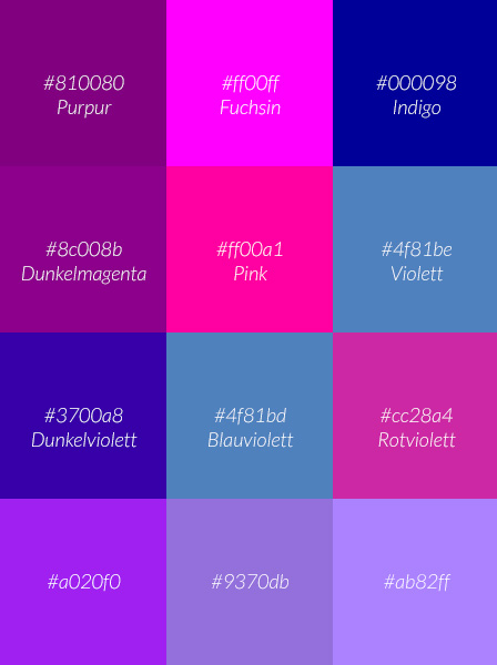 Farbe Purpur in all seinen Variationen
