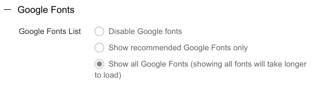 Google Font Settimgs im Themify Builder
